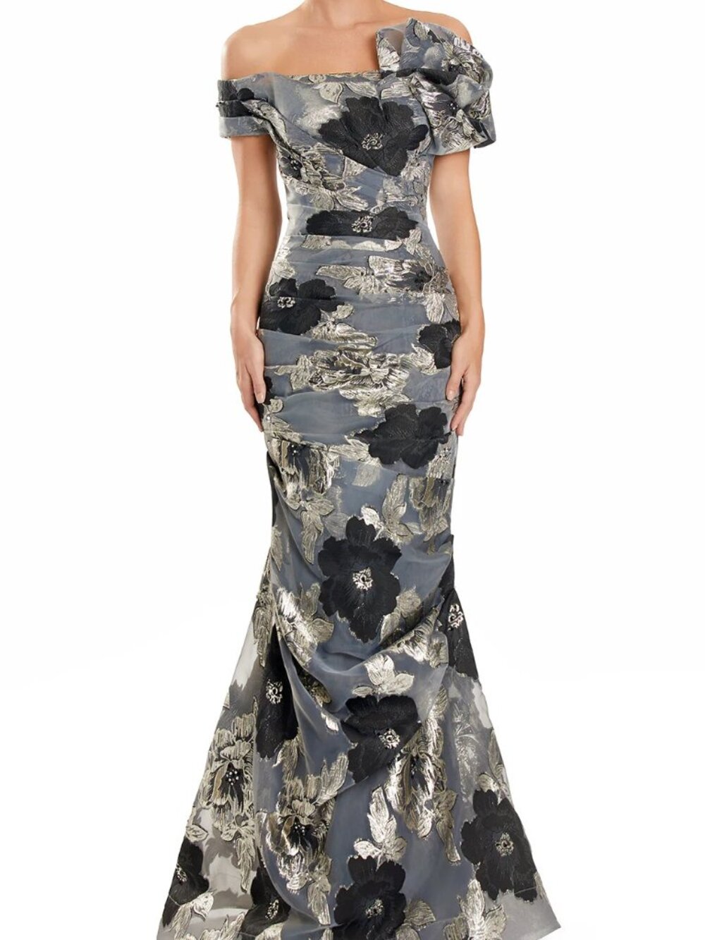 NWT Alexander by Daymor 3102F25 Floral Mermaid Formal Gowns Black/Silver size 14